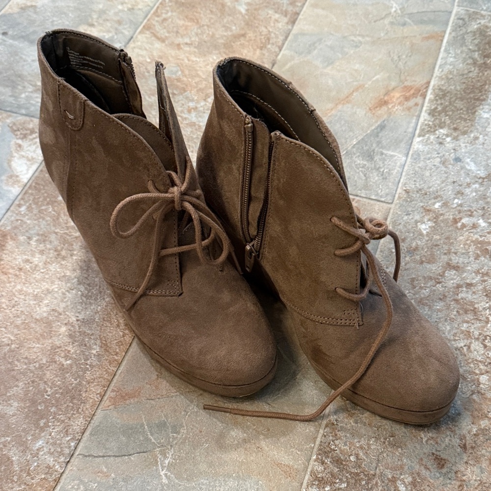 Merona Brown Suede Lace-Up Wedge Ankle Boots